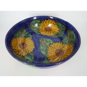 Vintage Mexican Hand Painted Sunflower Pottery Bowl